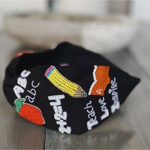 Teacher Seed Beaded Hearts Top Knot Headband